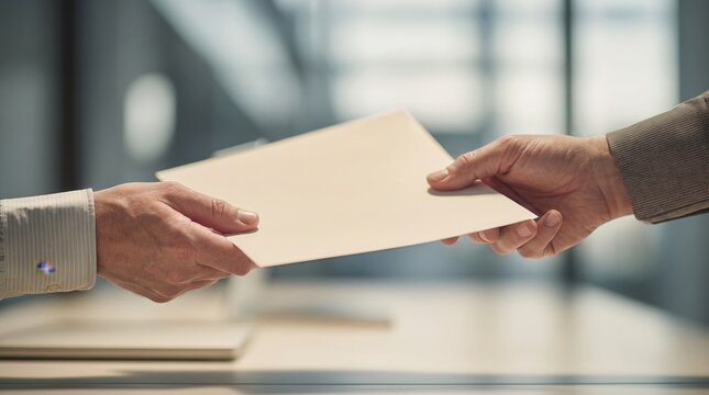 Business Professionals Handing Over Annual Report During Corporate Review