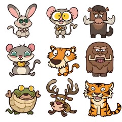 Obraz premium Set of cute cartoon animal characters.