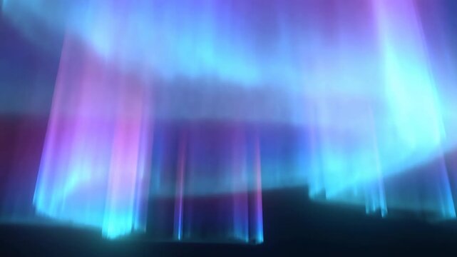 Abstract vertical blue cyan and violet light streaks glowing through dark background with blurred motion cues, layered depth, futuristic atmosphere, immersive stage style illumination, dramatic
