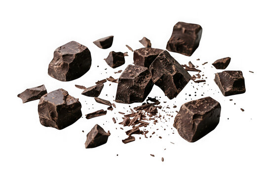 Chunks of dark chocolate isolated on transparent background