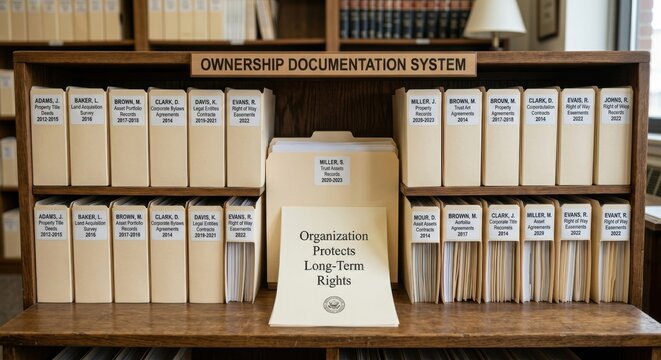 Organized Legal Document Folders in an Archive System Displaying Ownership Documentation