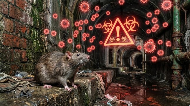Rat in Sewer with Biohazard Warning and Viruses