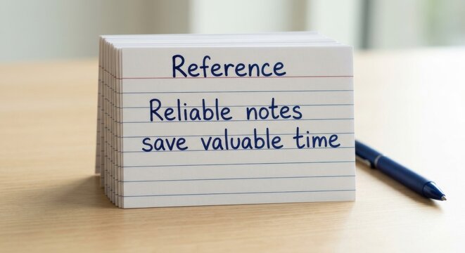 Stack of Index Cards with Handwritten Notes on Reference and Reliable Information