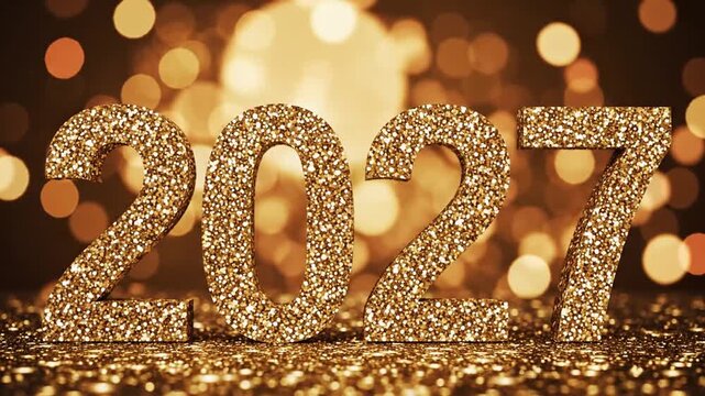 Gold glitter 2027 numbers on sparkling bokeh background