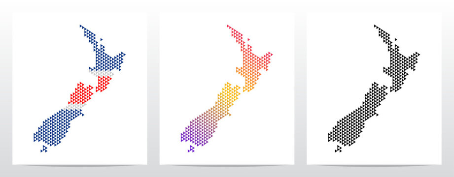 New Zealand map made of triangles play button symbol cursor turn right