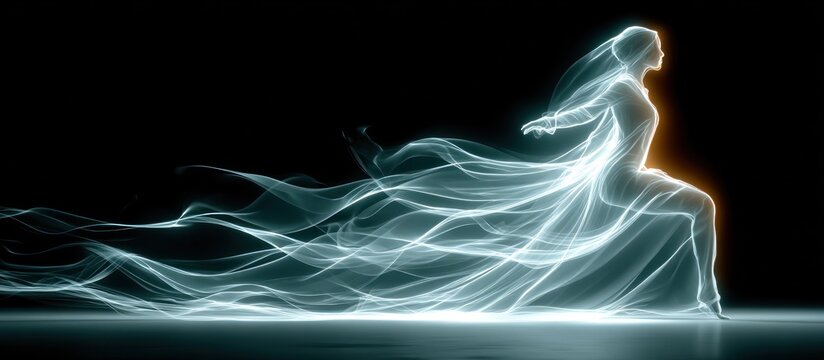 Woman in glowing white dress.