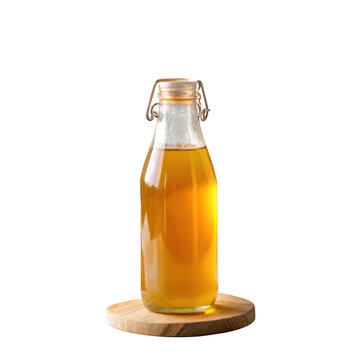 Refreshing golden honey drink in clear glass bottle isolated on white background golden liquid refreshing beverage