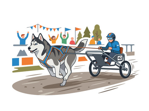 Cartoon Horse Pulling Racing Sulky With Driver.