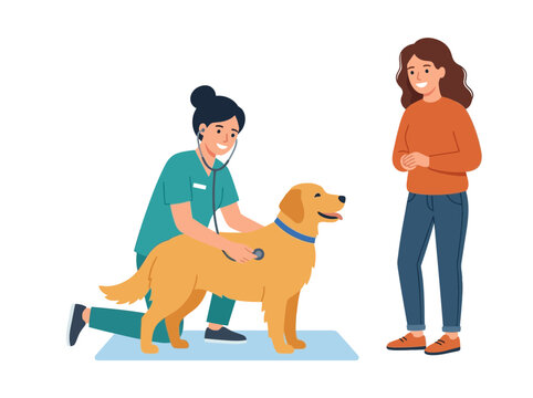 Veterinarian Checking Dog With Child Observing.