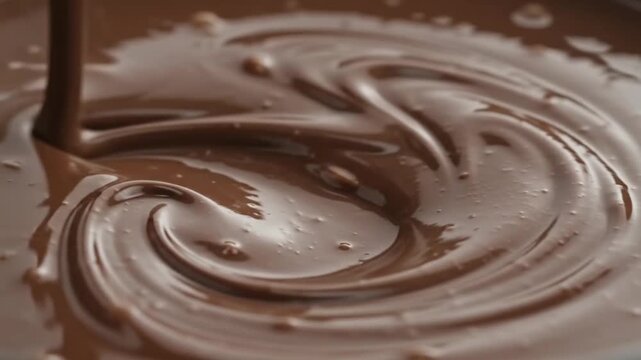 Ultra-realistic macro close-up video of rich premium chocolate slowly melting in a smooth
