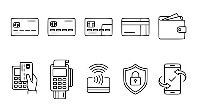 Visa Credit Card Payment and Banking UI Line Icons EPS10