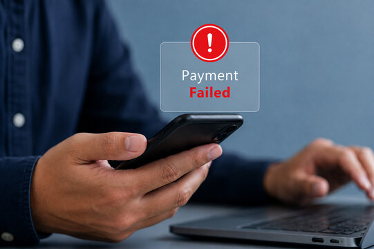 Payment Failed Notification on Smartphone%3A Person Facing Digital Transaction Error  Featuring Red Warning Sign and Financial Alert  Highlighting Issues in Online Payment Processing