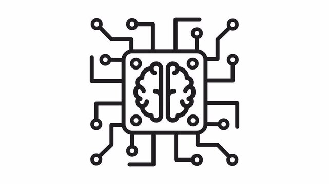 Artificial intelligence AI, brain chip technology, core, line icon. Alpha channel