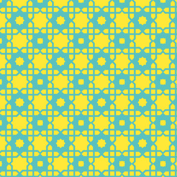 Islamic Geometric Pattern Yellow Teal Seamless Vector Background
