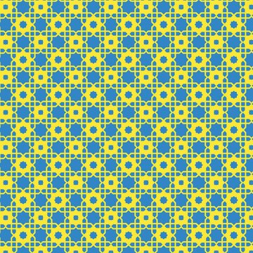 Islamic Pattern Blue and Yellow Geometric Seamless Star Background