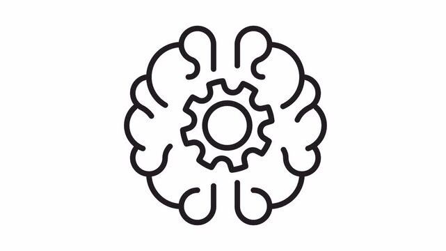 Brain with gear wheel, thinking technology. Alpha channel
