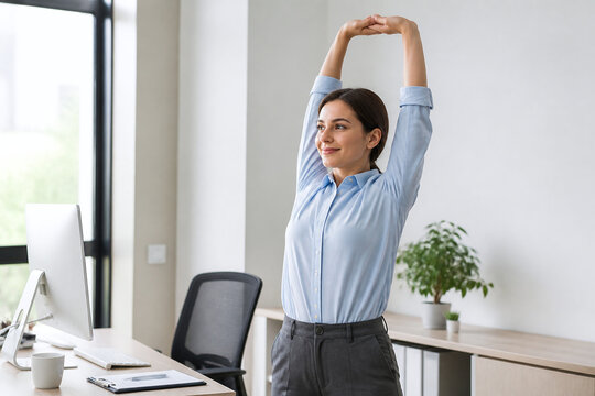 Office worker taking a refreshing desk stretch break
