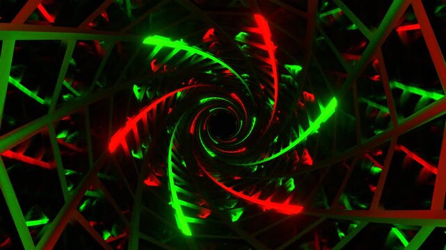 Red and Green Neon Lines Tunnel with Mirror Frames Background VJ Loop in 4K