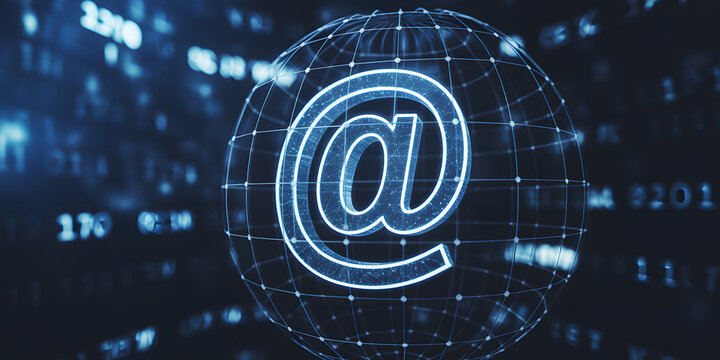 Digital communication concept showing electronic mail symbol inside a global grid sphere.