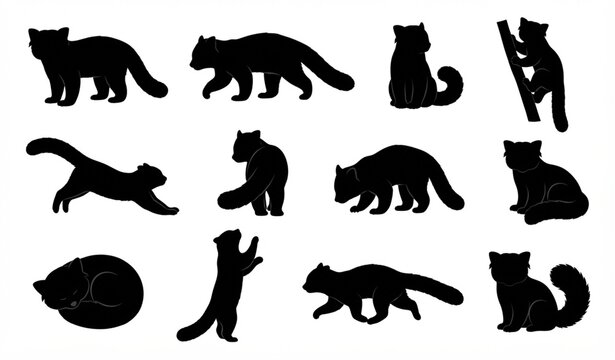 Red Panda Lesser Panda Realistic Animal Silhouette Vector Collection