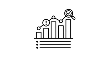 Obraz premium Business bar chart illustration showing data analysis with magnifying glass icon and exclamation mark symbol overlay