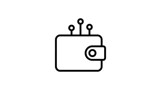 Digital wallet icon representing cryptocurrency finance technology with thick black lines on a white background