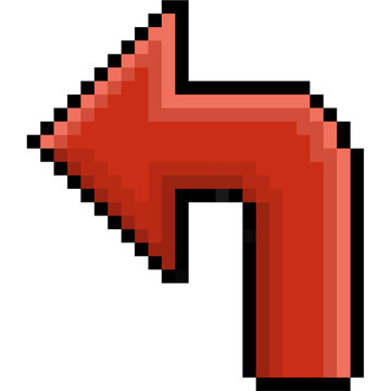 Red turn left arrow icon, retro pixel style direction sign on transparent background