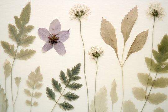 Pressed flowers and leaves arrangement