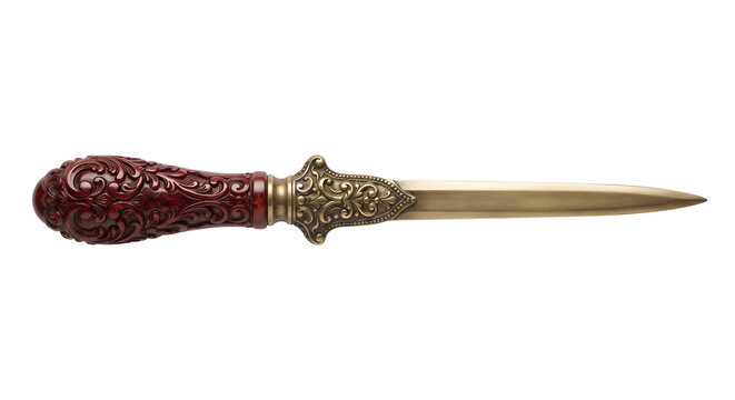 Vintage letter opener with ornate red handle and blade