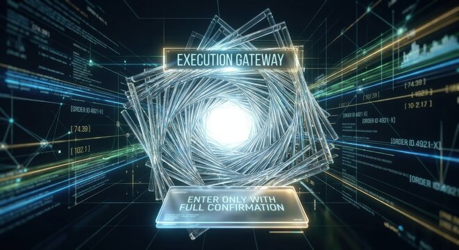 Execution Gateway portal with digital data flow, enter only with full confirmation