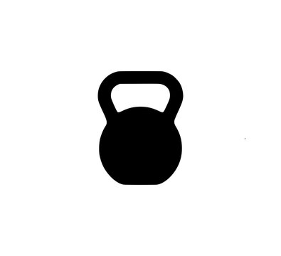 A black kettlebell icon on a white background for fitness