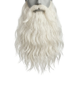 Long white wavy fake beard for costume or disguise isolated on transparent background