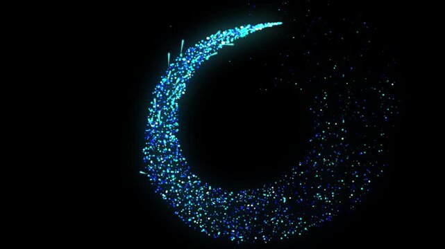 Glowing golden halo ring bokeh trail with radiant circular light swirl, magic sparkle glow flare on black background, elegant cinematic seamless loop motion design animation element 4K