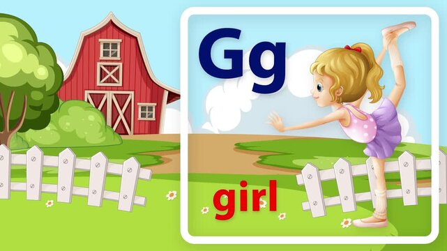 Educational Alphabet Animation for Letter G with Farm Background