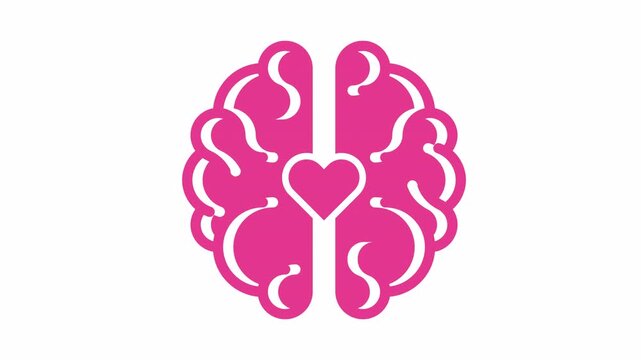 Rational love, pink brain heart. Vector icon template