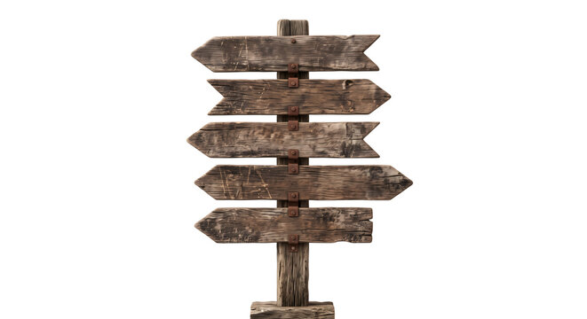 Rustic wooden directional sign post with multiple arrows