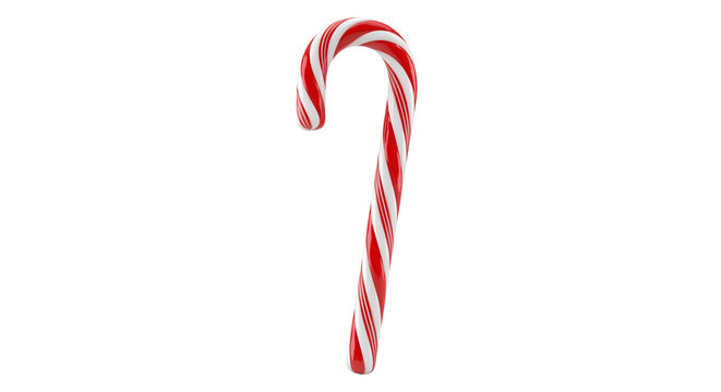 Red and white striped candy cane on transparent background