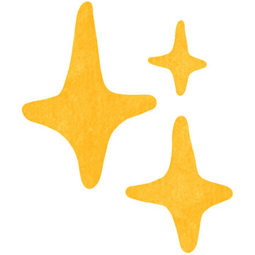 Hand drawn yellow sparkle stars clipart, shining decoration on transparent background