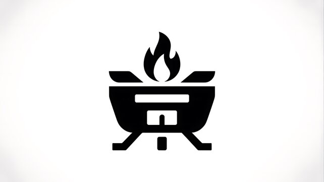 Black charcoal grill icon with fire flame