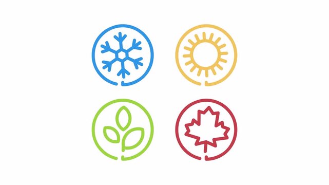 Set of four seasons in circle colorful icons. Summer, winter, spring, autumn. Alpha channel