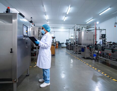 High-tech Indian factory interior featuring precision machinery, organized production systems and engineers overseeing a modern manufacturing process.