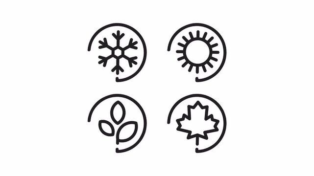Set of four seasons in circle icons. Summer, winter, spring, autumn. Alpha channel