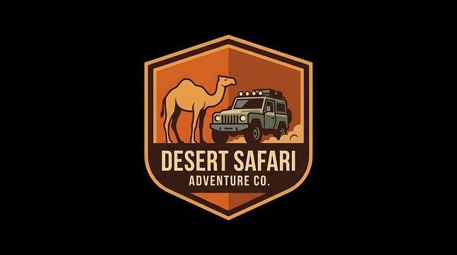 Desert Safari Adventure Co logo with camel and truck.