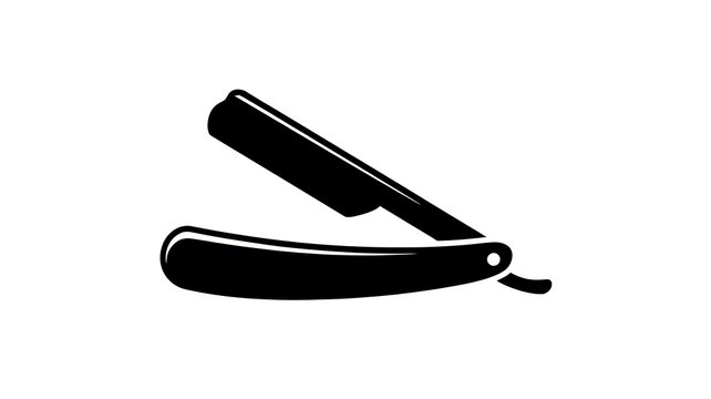 Black straight razor icon for barber shop design