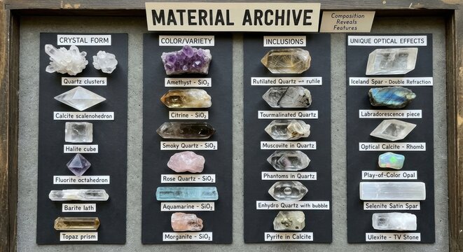 Material Archive Display of Labeled Mineral Specimens