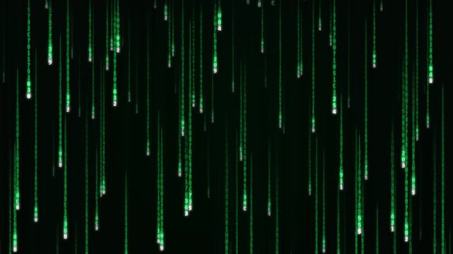 Green Matrix Binary Digital Code Rain Background