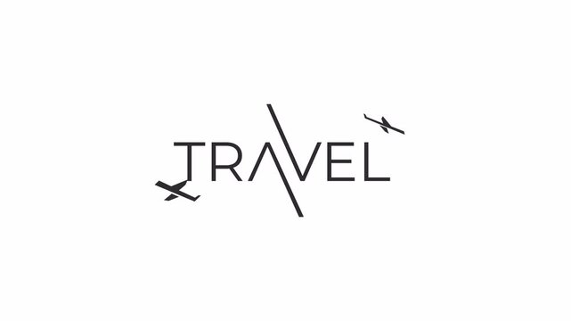 Travel with plane icon animation. alpha channel