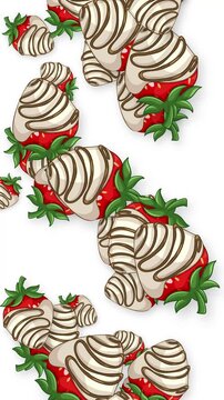 Vertical Animation of Chocolate Dipped Strawberries Falling on White Background