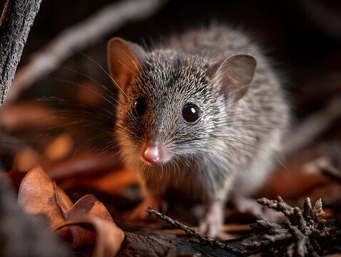 Delicate Long-Snouted Dibbler Close Up, Rare Australian Marsupial in Natural Forest Habitat