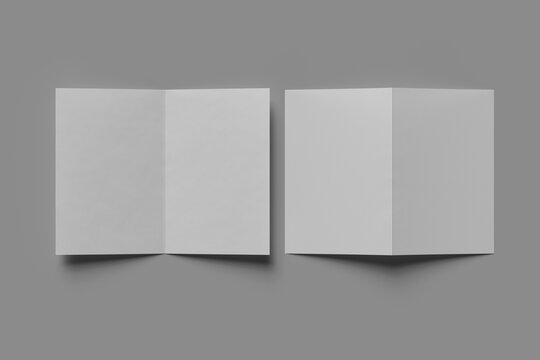 blank bifold brochure print card letter size spread front and back side mockup template 3d render isolated top view